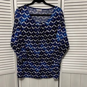Allison Daley Blue and White Geometric Blouse